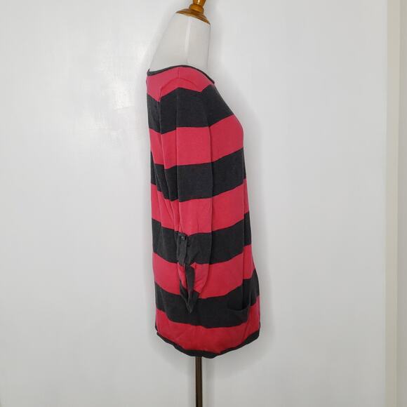 Caslon Tunic Sweater Striped Pink Gray Roll Tab S - Picture 2 of 10